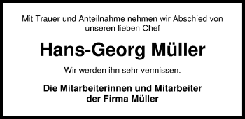 Traueranzeige von Hans-Georg Müller von Nordwest-Zeitung