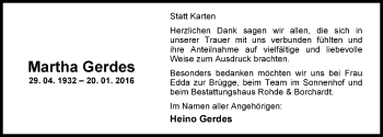Traueranzeige von Martha Gerdes von Nordwest-Zeitung