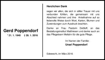 Traueranzeige von Gerd Poppendorf von Nordwest-Zeitung