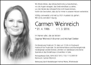 Traueranzeige von Carmen Weinreich von Nordwest-Zeitung