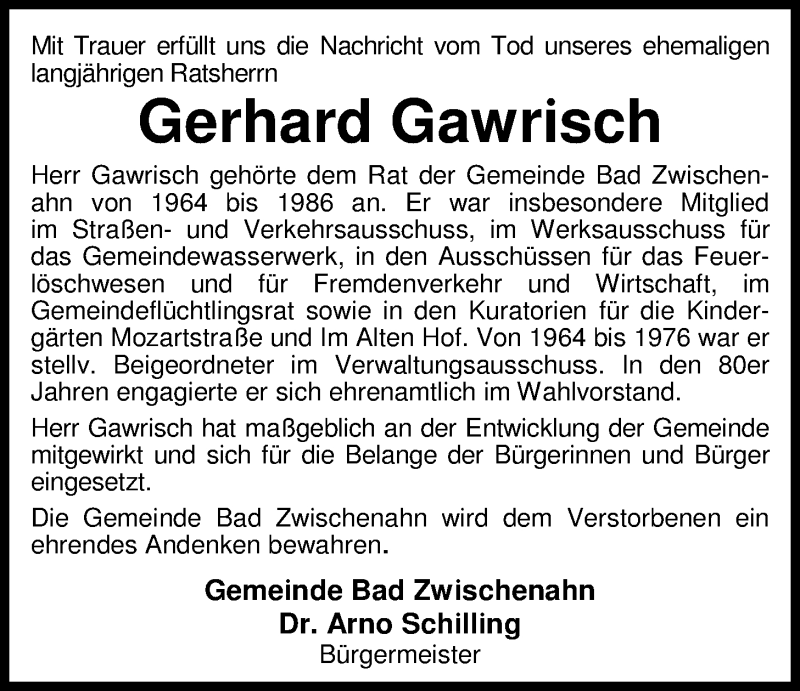  Traueranzeige für Gerhard Gawrisch vom 05.03.2016 aus Nordwest-Zeitung