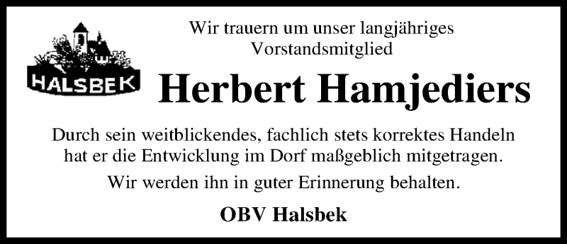  Traueranzeige für Herbert Hamjediers vom 07.03.2016 aus Nordwest-Zeitung