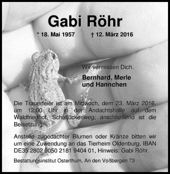 Traueranzeige von Gabriele Röhr von Nordwest-Zeitung
