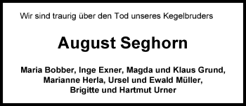 Traueranzeige von August Seghorn von Nordwest-Zeitung