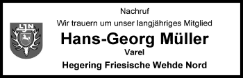 Traueranzeige von Hans-Georg Müller von Nordwest-Zeitung