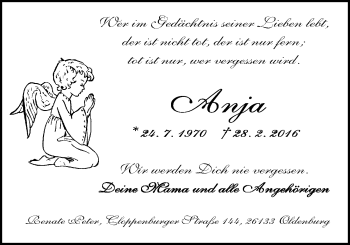 Traueranzeige von Anja Krzewina von Nordwest-Zeitung