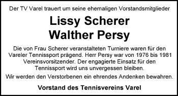 Traueranzeige von Walther Persy von Nordwest-Zeitung