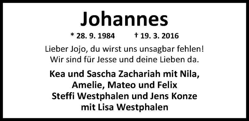  Traueranzeige für Johannes Schierz vom 26.03.2016 aus Nordwest-Zeitung