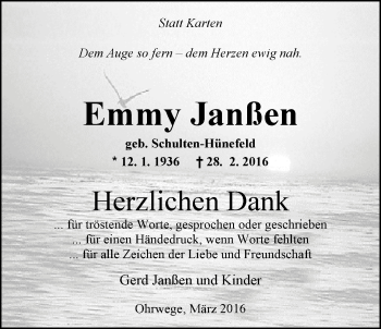 Traueranzeige von Emmy Janßen von Nordwest-Zeitung