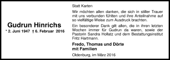 Traueranzeige von Gudrun Hinrichs von Nordwest-Zeitung