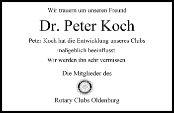 Traueranzeige von Dr. Peter Koch von Nordwest-Zeitung
