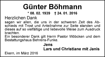 Traueranzeige von Günter Böhmann von Nordwest-Zeitung