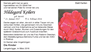 Traueranzeige von Hildegard Keilers von Nordwest-Zeitung