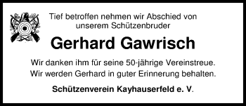 Traueranzeige von Gerhard Gawrisch von Nordwest-Zeitung