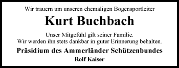 Traueranzeige von Kurt Buchbach von Nordwest-Zeitung