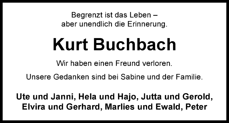  Traueranzeige für Kurt Buchbach vom 10.03.2016 aus Nordwest-Zeitung