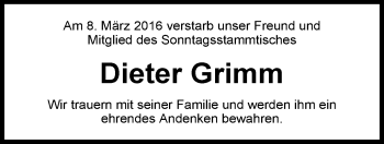 Traueranzeige von Dieter Grimm von Nordwest-Zeitung
