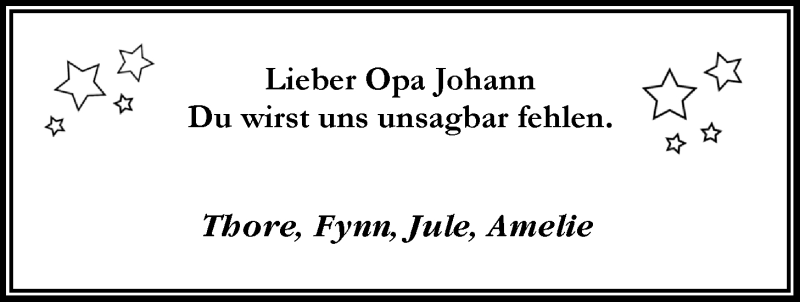  Traueranzeige für Johann Janssen vom 22.03.2016 aus Nordwest-Zeitung
