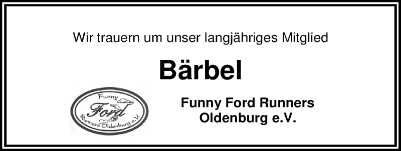 Traueranzeige für Bärbel Schröder vom 30.03.2016 aus Nordwest-Zeitung
