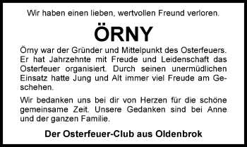 Traueranzeige von Ernst (Örny) Czwalinna von Nordwest-Zeitung