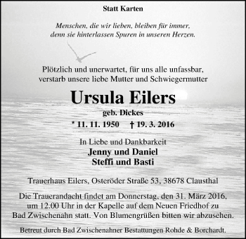 Traueranzeige von Ursula Eilers von Nordwest-Zeitung