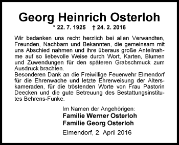 Traueranzeige von Georg Heinrich Osterloh von Nordwest-Zeitung