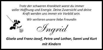 Traueranzeige von Ingrid Groenewold von Nordwest-Zeitung