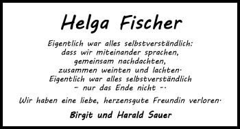 Traueranzeige von Helga Fischer von Nordwest-Zeitung