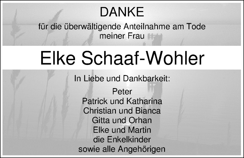  Traueranzeige für Elke Schaaf-Wohler vom 30.04.2016 aus Nordwest-Zeitung