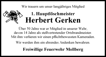 Traueranzeige von Herbert Gerken von Nordwest-Zeitung