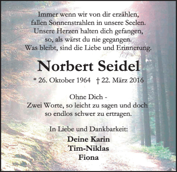 Traueranzeige von Norbert Seidel von Nordwest-Zeitung