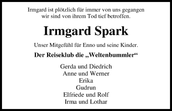 Traueranzeige von Irmgard Spark von Nordwest-Zeitung