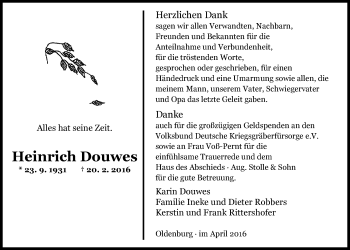 Traueranzeige von Heinrich Douwes von Nordwest-Zeitung