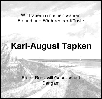 Traueranzeige von Karl-August Tapken von Nordwest-Zeitung