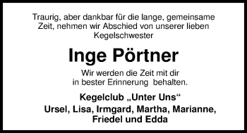 Traueranzeige von Inge Pörtner von Nordwest-Zeitung