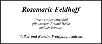 Traueranzeige von Rosemarie Feldhoff von Nordwest-Zeitung