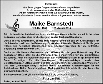 Traueranzeige von Maike Barnstedt von Nordwest-Zeitung