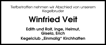 Traueranzeige von Winfried Veit von Nordwest-Zeitung