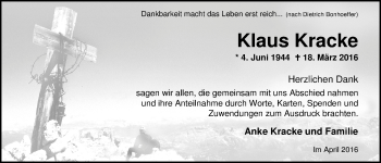 Traueranzeige von Klaus Kracke von Nordwest-Zeitung