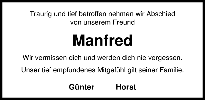  Traueranzeige für Manfred Wiechmann vom 22.04.2016 aus Nordwest-Zeitung