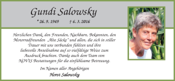 Traueranzeige von Gundi Salowsky von Nordwest-Zeitung