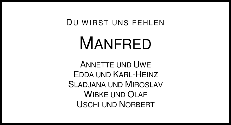  Traueranzeige für Manfred Wiechmann vom 22.04.2016 aus Nordwest-Zeitung