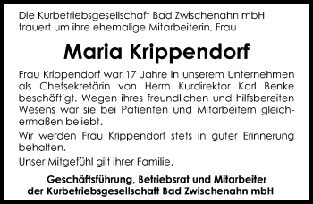 Traueranzeige von Maria Krippendorf von Nordwest-Zeitung