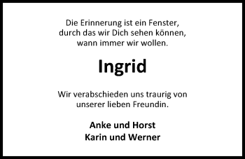 Traueranzeige von Ingrid Groenewold von Nordwest-Zeitung