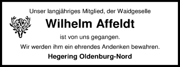 Traueranzeige von Wilhelm Affeldt von Nordwest-Zeitung