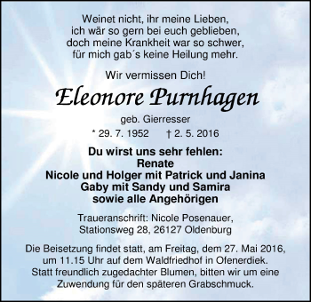 Traueranzeige von Eleonore Purnhagen von Nordwest-Zeitung
