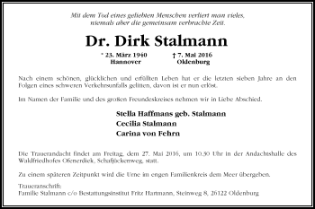 Traueranzeige von Dr. Dirk Stalmann von Nordwest-Zeitung