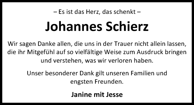  Traueranzeige für Johannes Schierz vom 14.05.2016 aus Nordwest-Zeitung