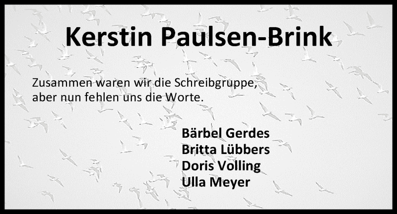  Traueranzeige für Kerstin Paulsen-Brink vom 28.05.2016 aus Nordwest-Zeitung