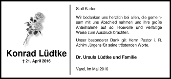 Traueranzeige von Konrad Lüdtke von Nordwest-Zeitung